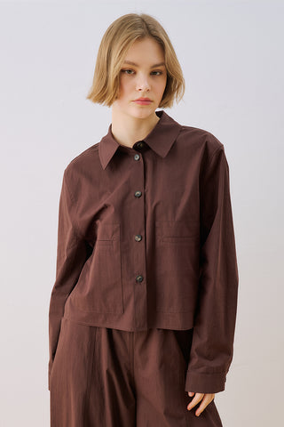 Utility Pocket Cropped Shirt Brown