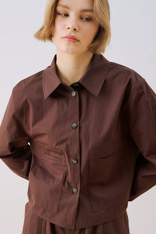 Utility Pocket Cropped Shirt Brown