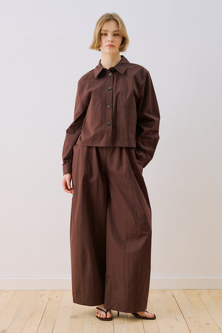 Utility Pocket Cropped Shirt Brown