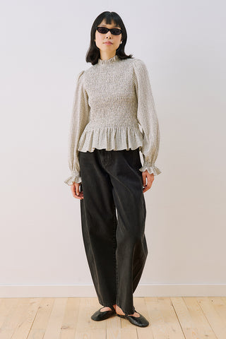 Shirred Long Sleeve Blouse Ecru