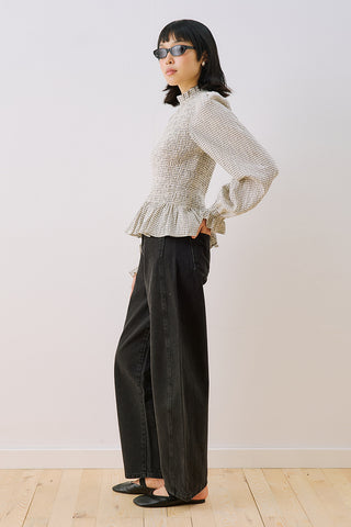 Shirred Long Sleeve Blouse Ecru