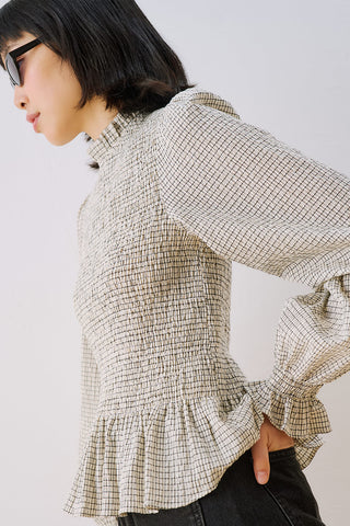 Shirred Long Sleeve Blouse Ecru