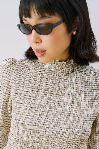 Shirred Long Sleeve Blouse Ecru
