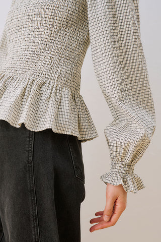 Shirred Long Sleeve Blouse Ecru