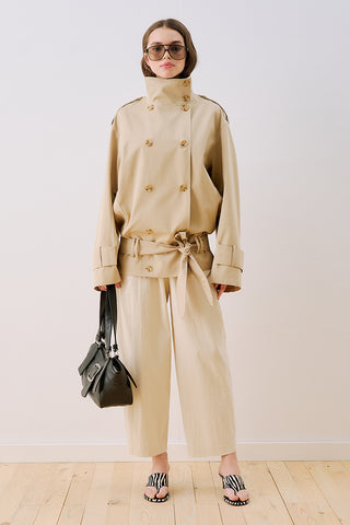 Belted Short Trench Coat With High Neck Sand
