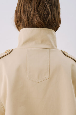 Belted Short Trench Coat With High Neck Sand