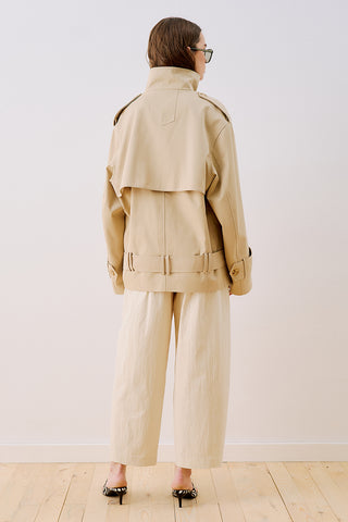 Belted Short Trench Coat With High Neck Sand