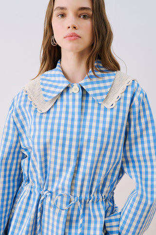 Belted Wide Collar Jacket Plaid