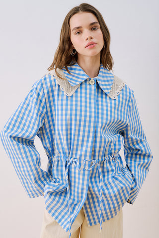 Belted Wide Collar Jacket Plaid