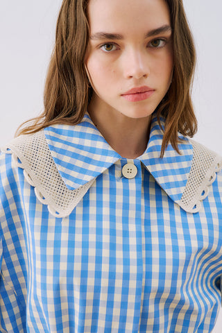 Belted Wide Collar Jacket Plaid