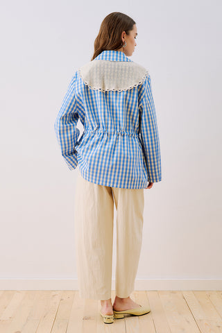 Belted Wide Collar Jacket Plaid