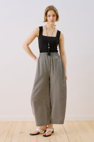 Gingham Barrel Trousers Black