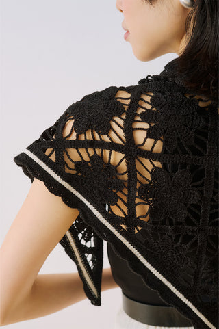 Lace Trim Shawl Black