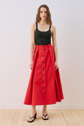Lula Buttoned Skirt With Pleat Detail Red