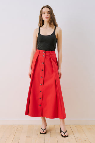 Lula Buttoned Skirt With Pleat Detail Red