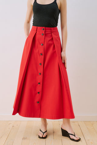 Lula Buttoned Skirt With Pleat Detail Red