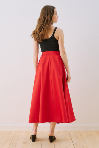 Lula Buttoned Skirt With Pleat Detail Red