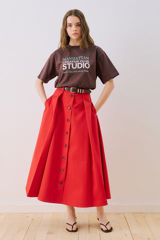 Lula Buttoned Skirt With Pleat Detail Red
