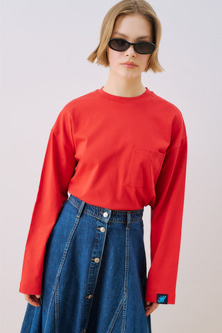 Long Sleeve Embroidered T-Shirt Red