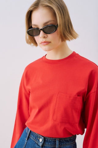 Long Sleeve Embroidered T-Shirt Red