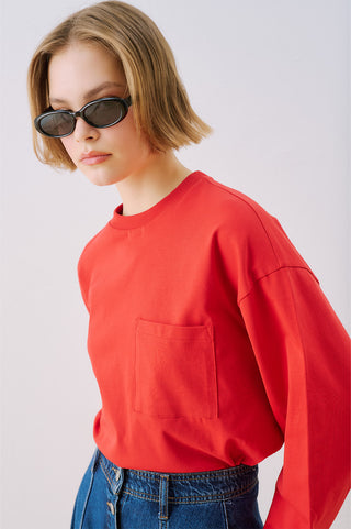 Long Sleeve Embroidered T-Shirt Red