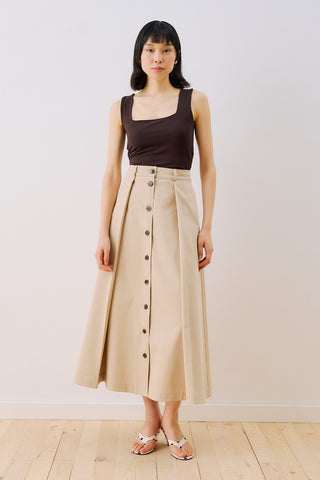 Lula Buttoned Skirt With Pleat Detail Sand