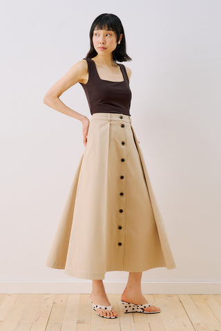 Lula Buttoned Skirt With Pleat Detail Sand