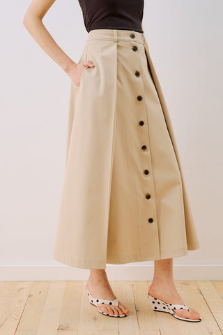 Lula Buttoned Skirt With Pleat Detail Sand