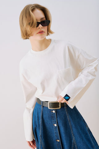 Long Sleeve Embroidered T-Shirt Ecru
