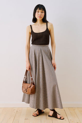 Panelled Checked Skirt Brown