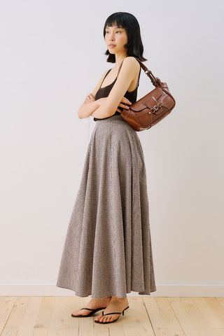 Panelled Checked Skirt Brown
