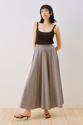 Panelled Checked Skirt Brown