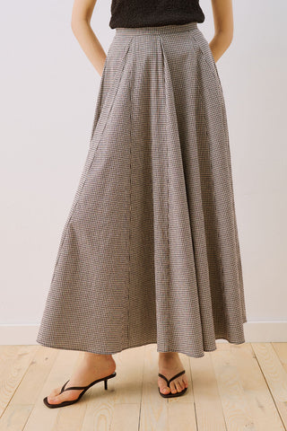 Panelled Checked Skirt Brown