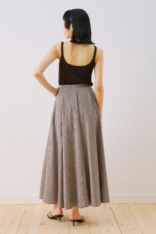 Panelled Checked Skirt Brown