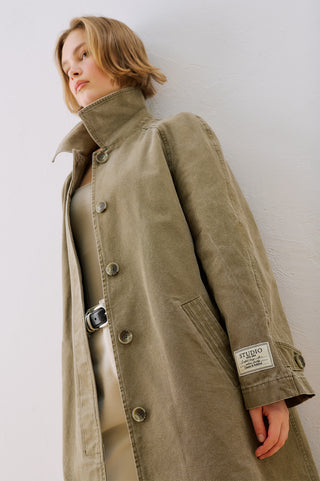 Washed Oversized Trench Coat Khaki