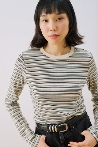 Long Sleeve Striped Bodysuit Black