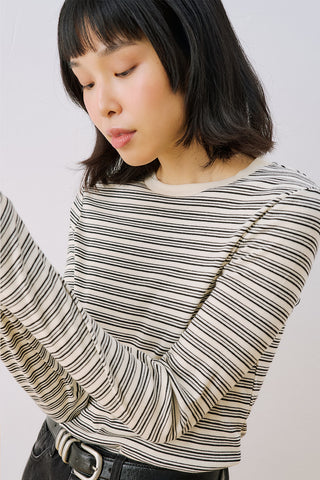 Long Sleeve Striped Bodysuit Black