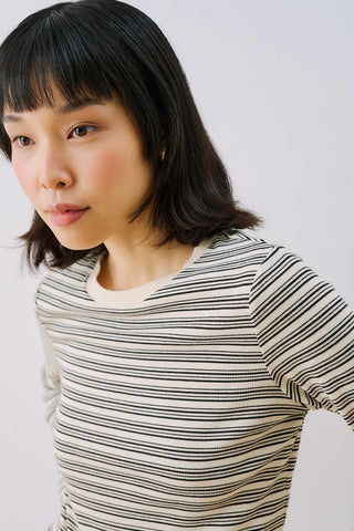 Long Sleeve Striped Bodysuit Black