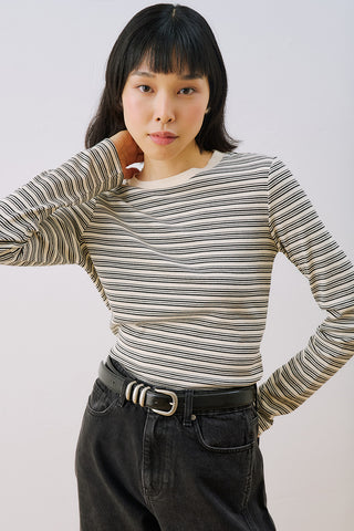 Long Sleeve Striped Bodysuit Black