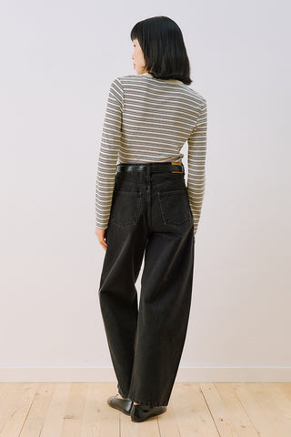 Long Sleeve Striped Bodysuit Black