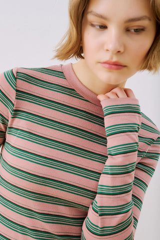 Long Sleeve Striped Bodysuit Pink
