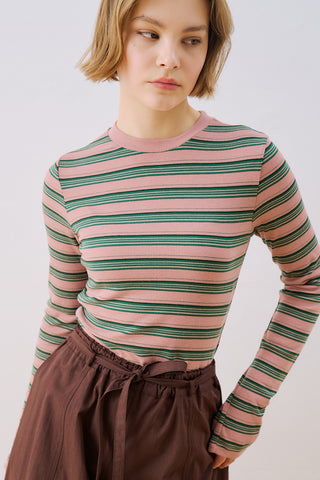 Long Sleeve Striped Bodysuit Pink