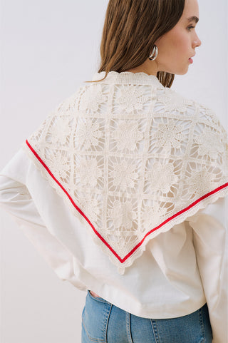 Lace Trim Shawl Ecru