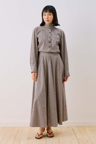 Panelled Checked Skirt Brown