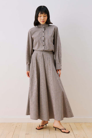 Panelled Checked Skirt Brown