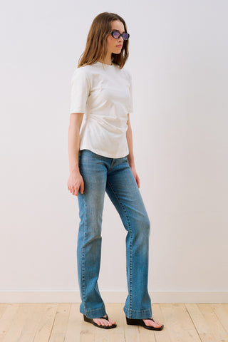 T-Shirt With Pleat Detail Ecru
