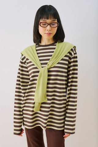 Striped T-Shirt With Scarf Detail Dark Brown