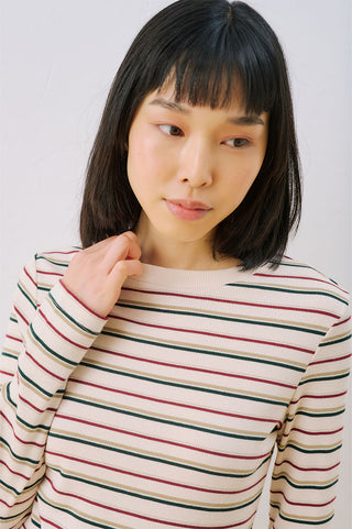 Long Sleeve Striped Bodysuit Burgundy