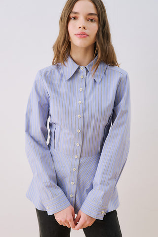 Ruffle Detail Striped Shirt Dark Brown