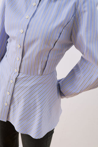 Ruffle Detail Striped Shirt Dark Brown
